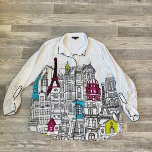 John Mark Eiffel Tower City Scene button down top size large L37